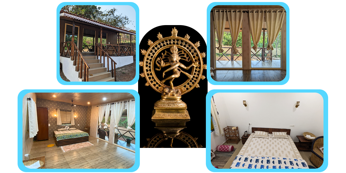 A collage of accommodation at India Yoga School.