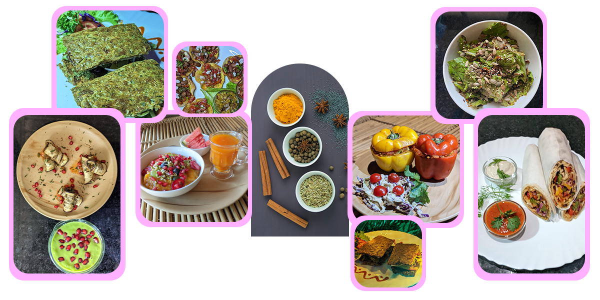 A Collage of different food dishes at India Yoga School