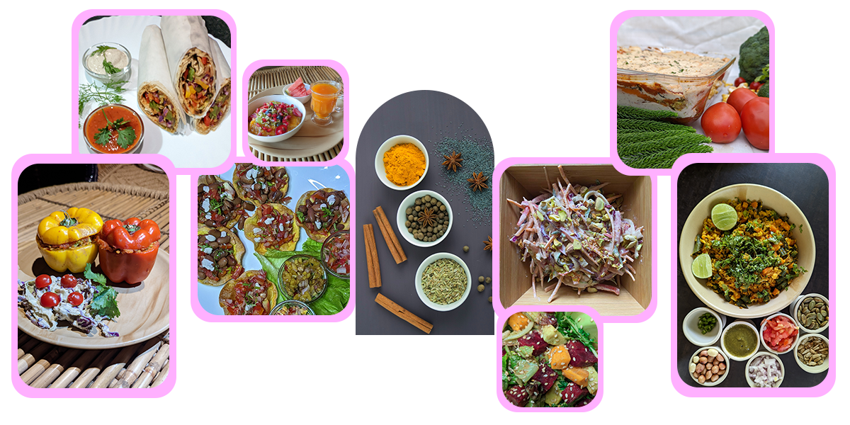 A Collage of different food dishes at India Yoga School