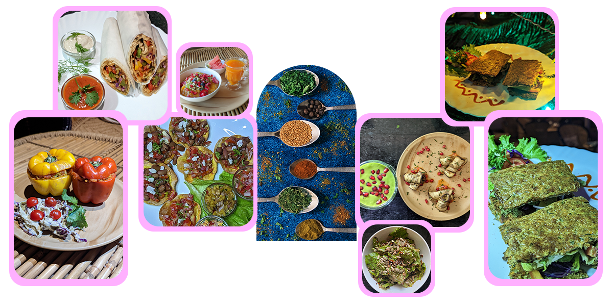 A Collage of different food dishes at India Yoga School