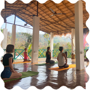 People doing meditation at India Yoga School A group of people doing meditation at India Yoga School.