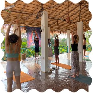 A group of people doing Yoga at India Yoga School.