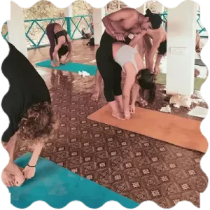 People are attending Yoga classes at India Yoga School A group of people doing Yoga at India Yoga School.