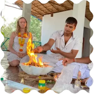 Fire ritual at India Yoga School People are doing fire ritual at India Yoga School.